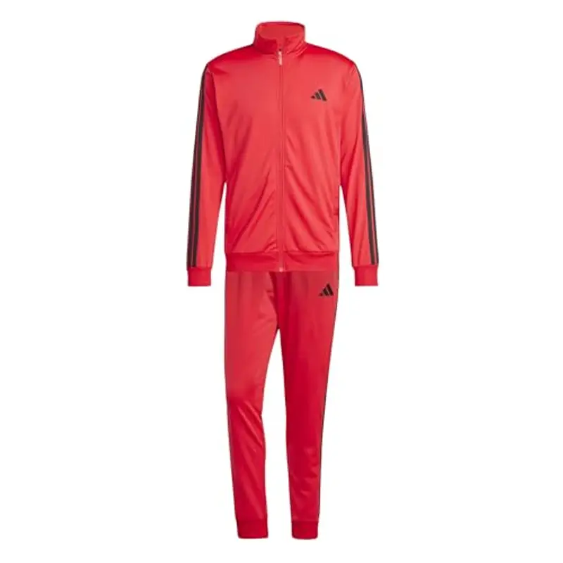 adidas Uomo Sportswear Basic 3 Stripes Tricot Tracksuit, Tuta da Allenamento, Verde (pure ruby), L