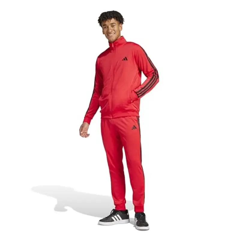 adidas Uomo Sportswear Basic 3 Stripes Tricot Tracksuit, Tuta da Allenamento, Verde (pure ruby), L miniatura 3