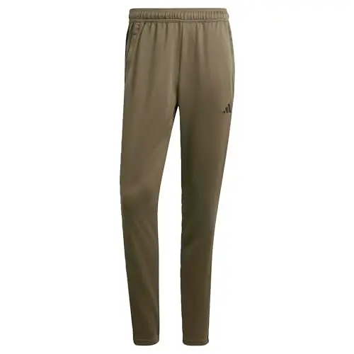 adidas Uomo Train Essentials 3-Stripes Training Pants, Olive Strata/Black, S
