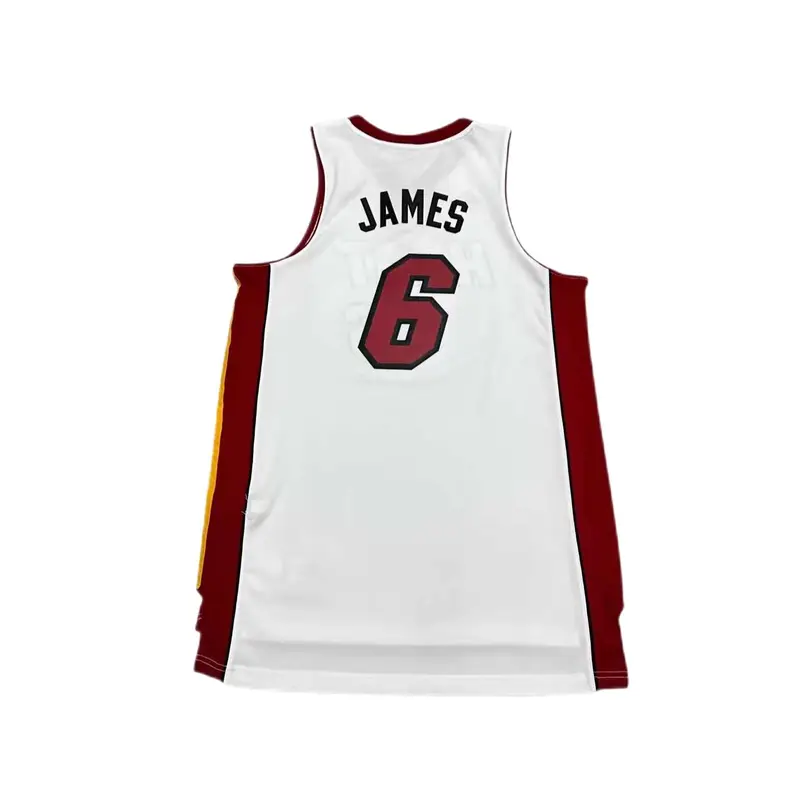 X Collaborazione NBA LeBron James Heat Numero 6 Maglia da basket casalinga senza maniche con scollo a V Unisex Maglia Bianca 7912A-331-K91382 S miniatura 4