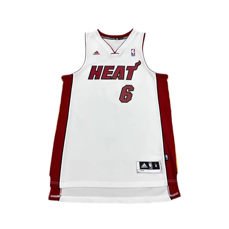 X Collaborazione NBA LeBron James Heat Numero 6 Maglia da basket casalinga senza maniche con scollo a V Unisex Maglia Bianca 7912A-331-K91382 S