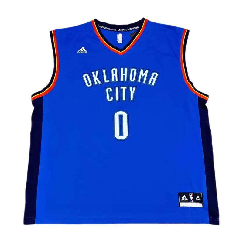 X Collaborazione NBA Oklahoma City Thunder Russell Westbrook 0 Trasferta Canotta da Basket Senza Maniche con Scollo a V Unisex Maglia Blu 7818A-3CB-AEB1071 XL