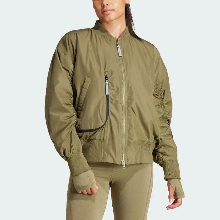 X Stella McCartney Collaborazione Abbigliamento Sportivo Giacca Bomber Tessuta da Donna Verde Oliva Scuro IT5746 XS miniatura 3