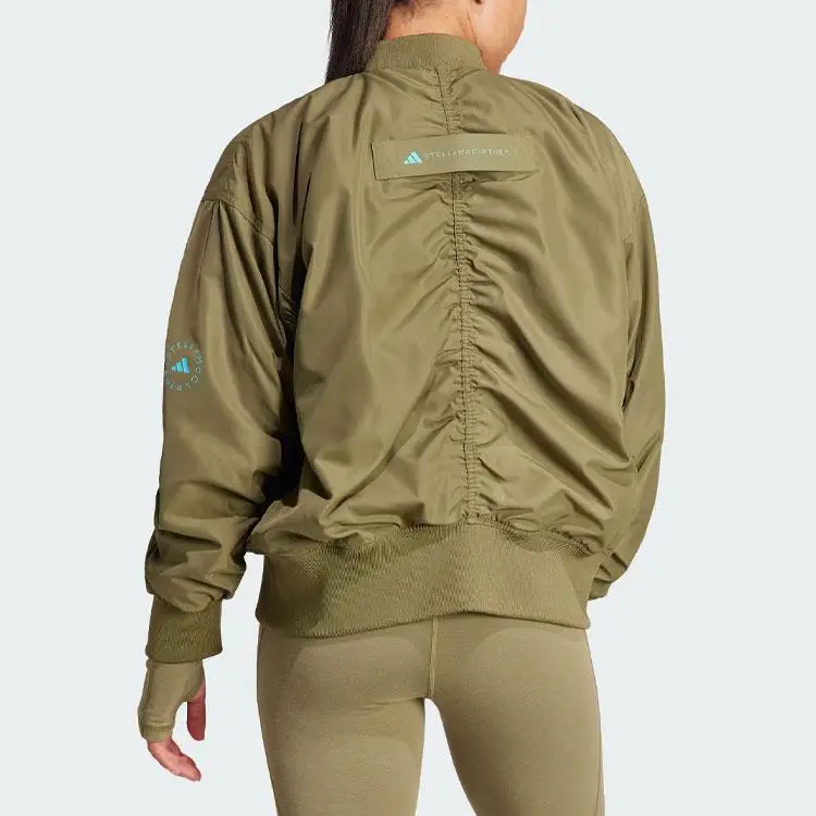 X Stella McCartney Collaborazione Abbigliamento Sportivo Giacca Bomber Tessuta da Donna Verde Oliva Scuro IT5746 XS miniatura 5