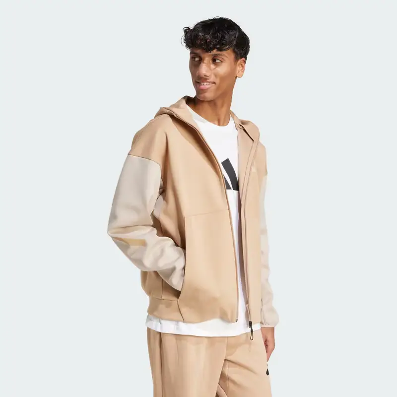 Z.N.E. adidas Felpa con cappuccio e zip integrale Warm Sandstone miniatura 3