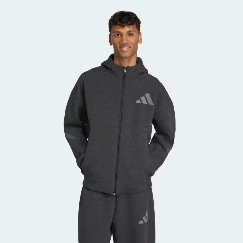 Z.N.E. adidas Felpa con cappuccio Premium a zip intera Black Melange