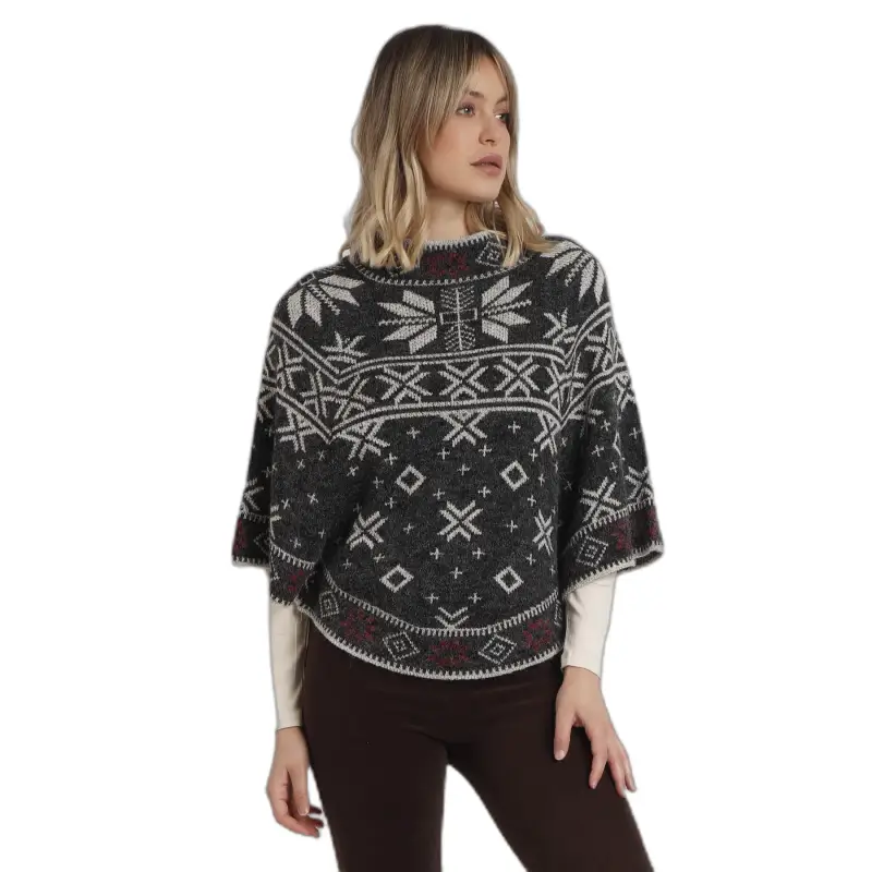 Poncho lavorato con bordo di neve donna Admas