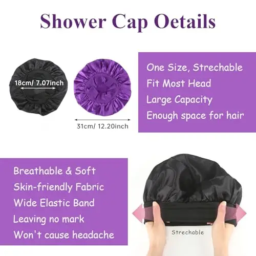 Admygo Berretto in Raso per Capelli da Notte con Elastici e Biglietti per Capelli, Cuffia Seta Capelli Notte, Adatto miniatura 2