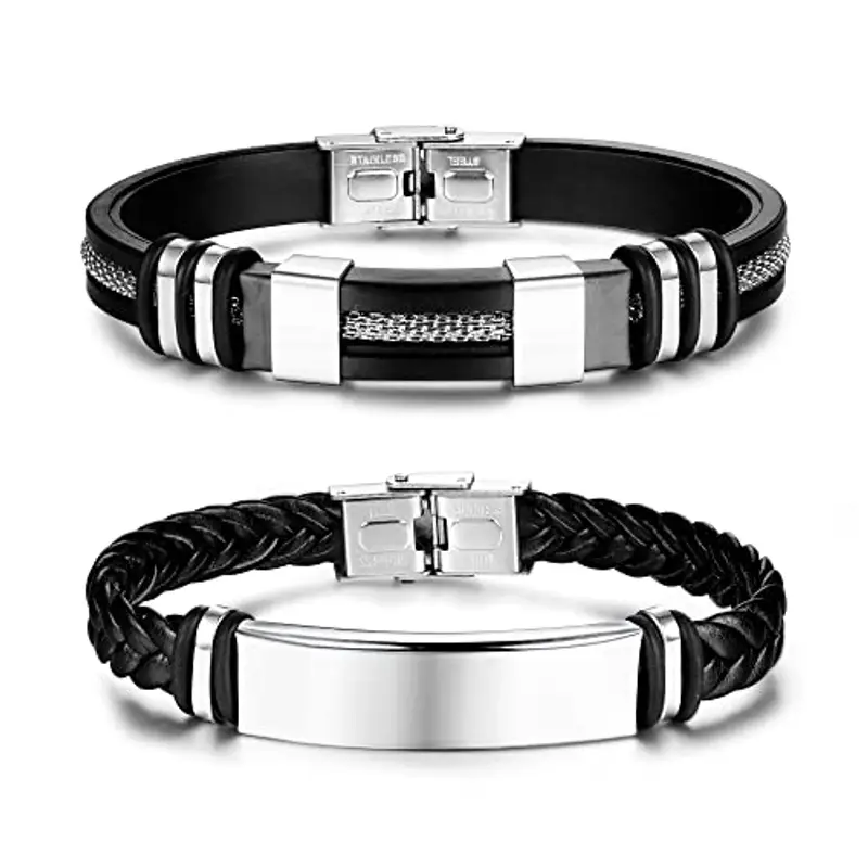ADRAMATA 2Pcs Bracciale Uomo Bracciale Uomo Pelle Regolabile Bracciale da Uomo in Silicone Personalizzato Bracciale