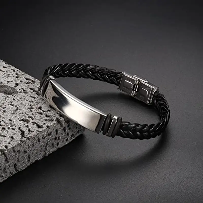 ADRAMATA 2Pcs Bracciale Uomo Bracciale Uomo Pelle Regolabile Bracciale da Uomo in Silicone Personalizzato Bracciale miniatura 3