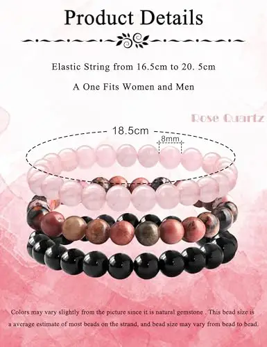 ADRAMATA 3 Pezzi 8mm Bracciale Pietre Naturali Donna Uomo Braccialetto Elastico con Pietre Quarzo miniatura 2