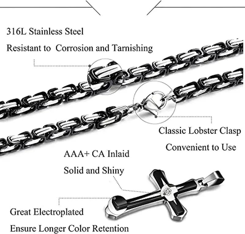 ADRAMATA Acciaio Inossidabile Collana con Ciondolo a Croce per Uomo Collana a Catena con Cordolo da 3, 5 MM Tono Nero 56/61 CM miniatura 2