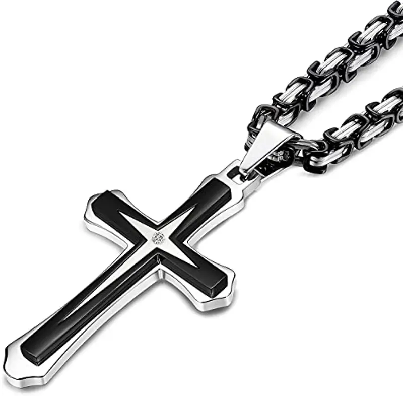 ADRAMATA Acciaio Inossidabile Collana con Ciondolo a Croce per Uomo Collana a Catena con Cordolo da 3, 5 MM Tono Nero 56/61 CM miniatura 3