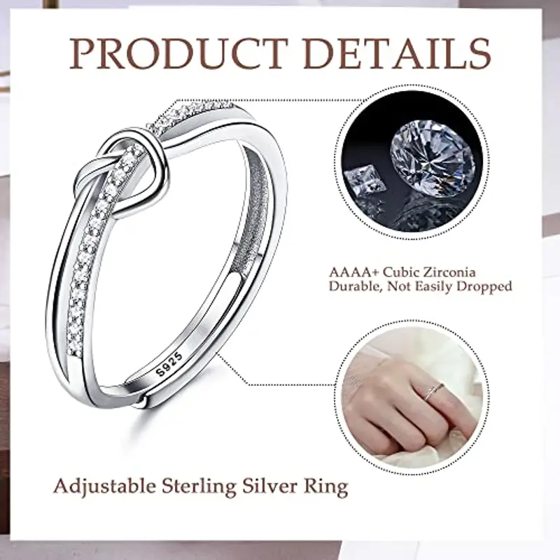 ADRAMATA Anello in Argento 925 per Donna, Anello Regolabile con Nodo d'amore, Anello di Fidanzamento in Argento 925 Regalo di Anniversario miniatura 2
