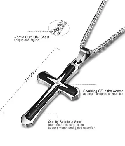 ADRAMATA Ciondolo collana in acciaio inossidabile per collana da uomo da 3, 5 mm a catena lunga 22 miniatura 3