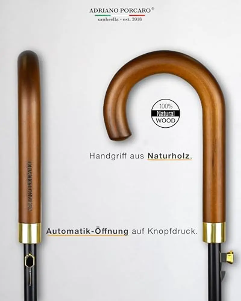 ADRIANO PORCARO Ombrello Resistente al Vento 120cm Ø I Grande Ombrello XXL con Bordatura Riflettente I Ombrello a Bastone con 12 Stecche I Include Custodia per Ombrello - Per Uomo e Donna I Nero miniatura 2