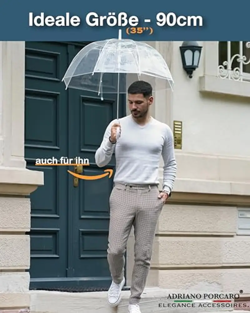 ADRIANO PORCARO - Ombrello trasparente per 2, grande ombrello trasparente, ideale per matrimoni e piccoli servizi miniatura 3