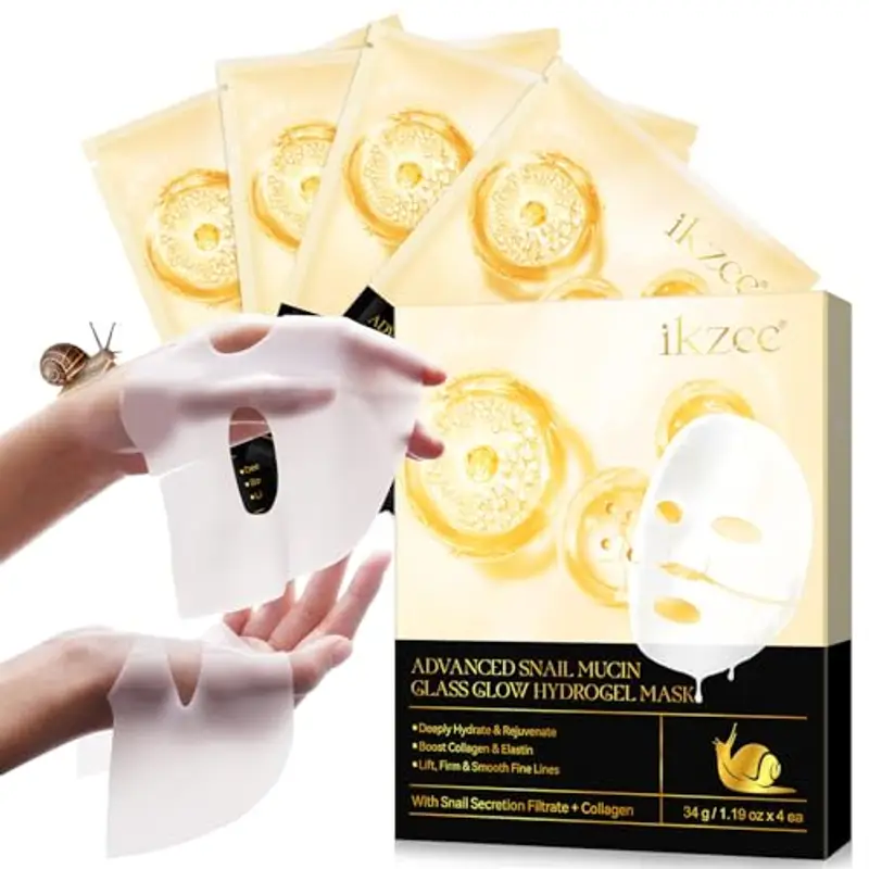 Advanced Snail Mucin Glass Glow Hydrogel Mask, Bio Collagen Real Deep Mask Overnight, riduce al minimo i pori, riduce
