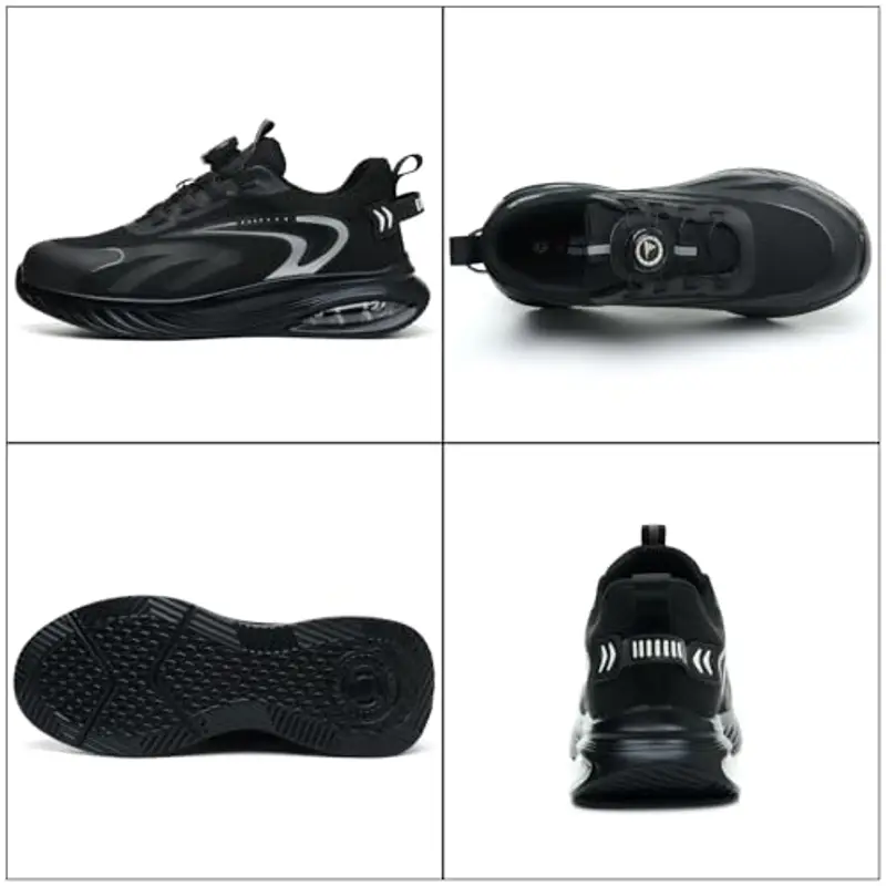 AEKYIWL Scarpe Antinfortunistiche Uomo Donna Scarpe da Lavoro Leggere Traspiranti Comode Scarpe Sicurezza con Lacci Fibbia Girevole Regolazione Rapida Nero, 41 EU miniatura 2