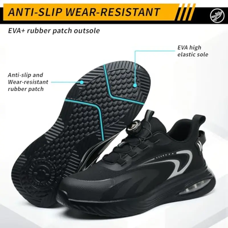 AEKYIWL Scarpe Antinfortunistiche Uomo Donna Scarpe da Lavoro Leggere Traspiranti Comode Scarpe Sicurezza con Lacci Fibbia Girevole Regolazione Rapida Nero, 43 EU miniatura 3