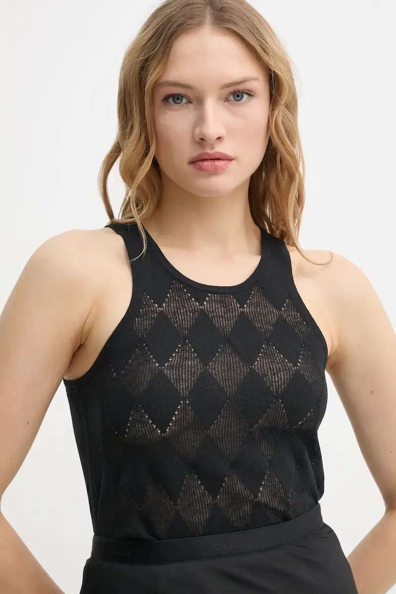 top con aggiunta di lino KISMET colore nero TO479561