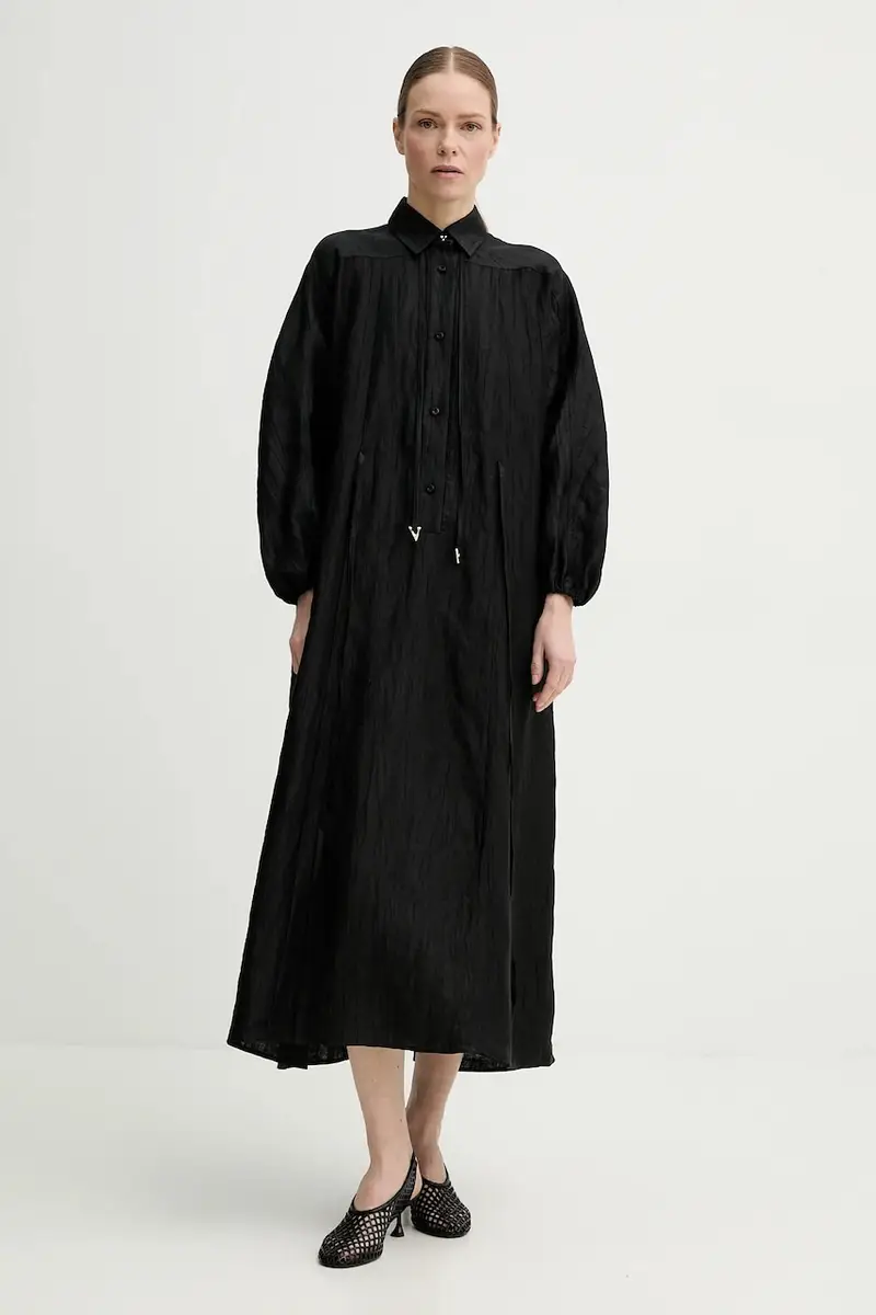 vestito di lino ANN colore nero DR578569