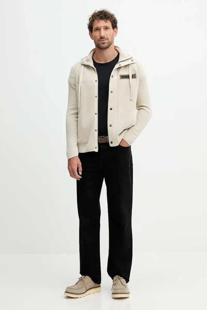 felpa in cotone uomo colore beige con cappuccio con applicazione MA1575UL00539 miniatura 2