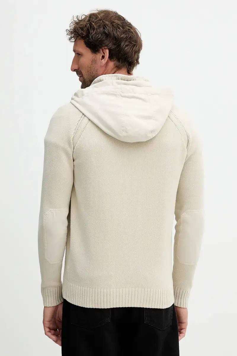 felpa in cotone uomo colore beige con cappuccio con applicazione MA1575UL00539 miniatura 3