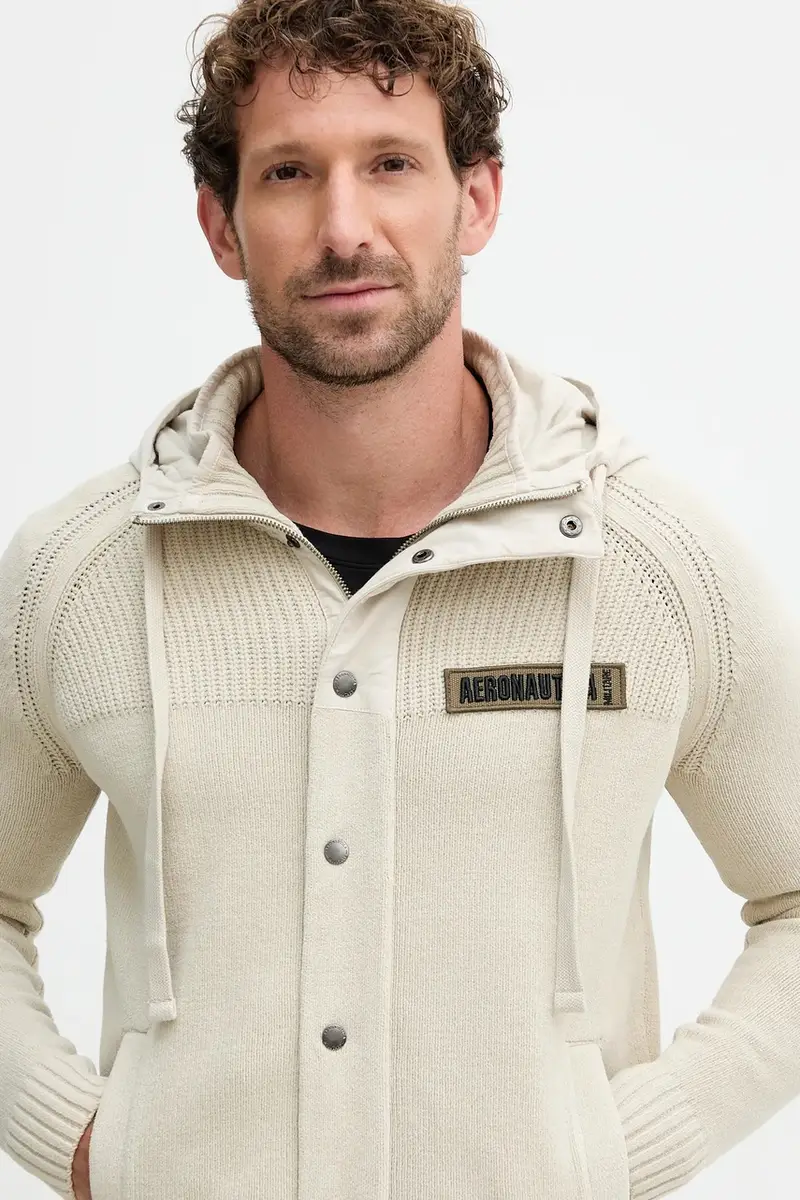 felpa in cotone uomo colore beige con cappuccio con applicazione MA1575UL00539 miniatura 4