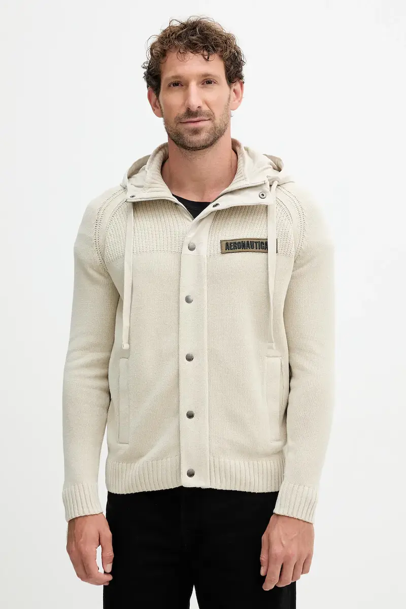 felpa in cotone uomo colore beige con cappuccio con applicazione MA1575UL00539