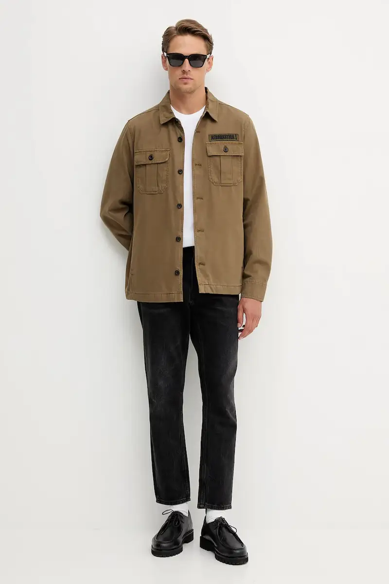 giacca-camicia di cotone colore verde AC0036UCT04233 miniatura 2