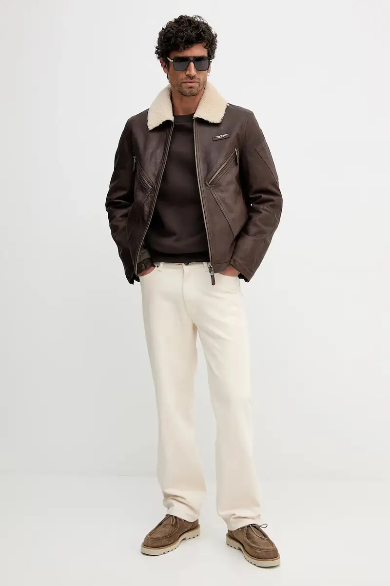 giacca in pelle colore marrone PN0960UPL00304 miniatura 2