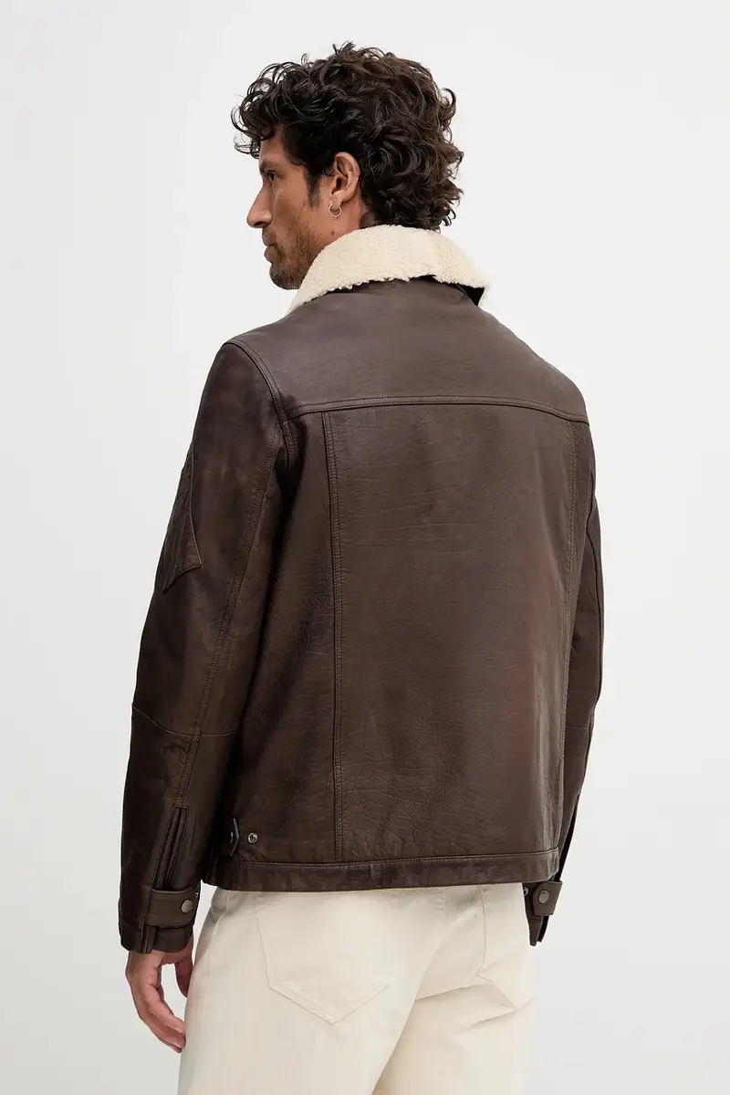 giacca in pelle colore marrone PN0960UPL00304 miniatura 3