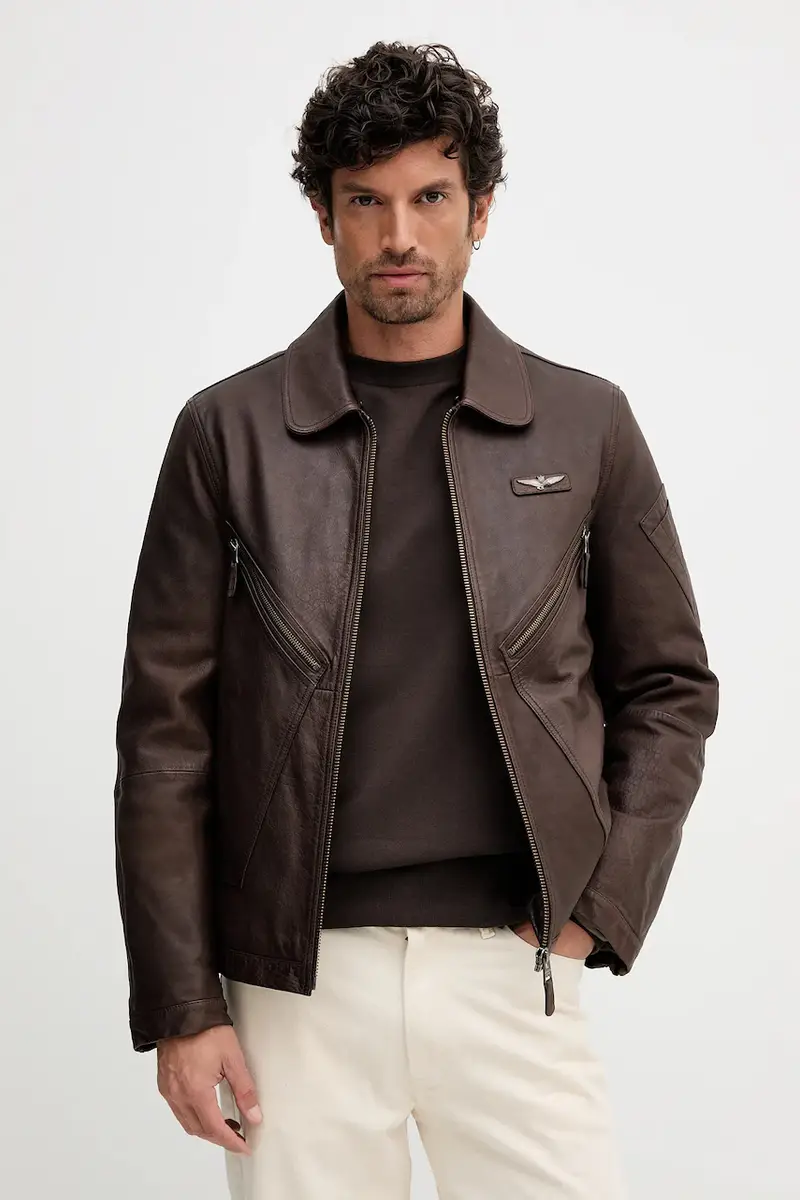 giacca in pelle colore marrone PN0960UPL00304 miniatura 4