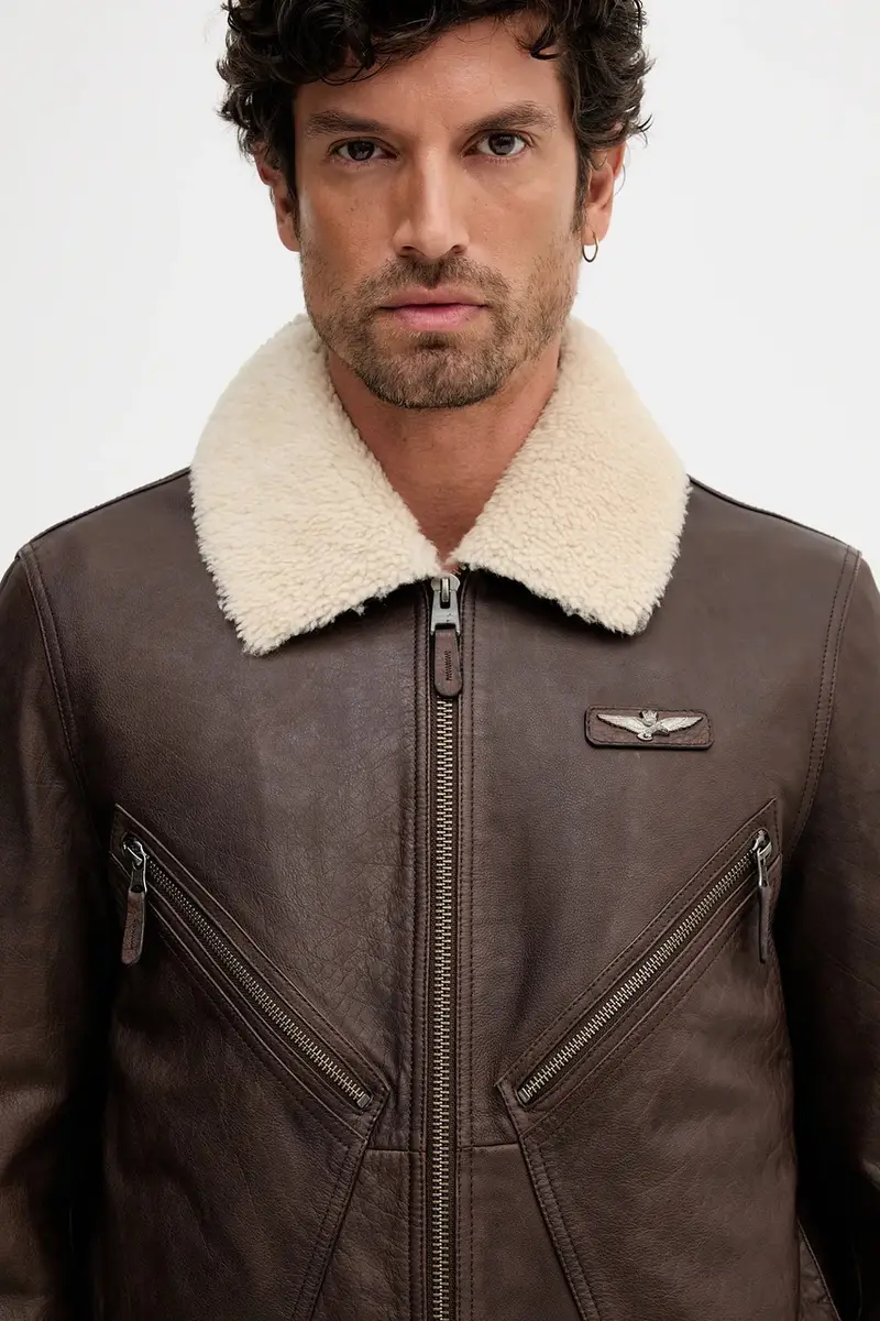 giacca in pelle colore marrone PN0960UPL00304 miniatura 5