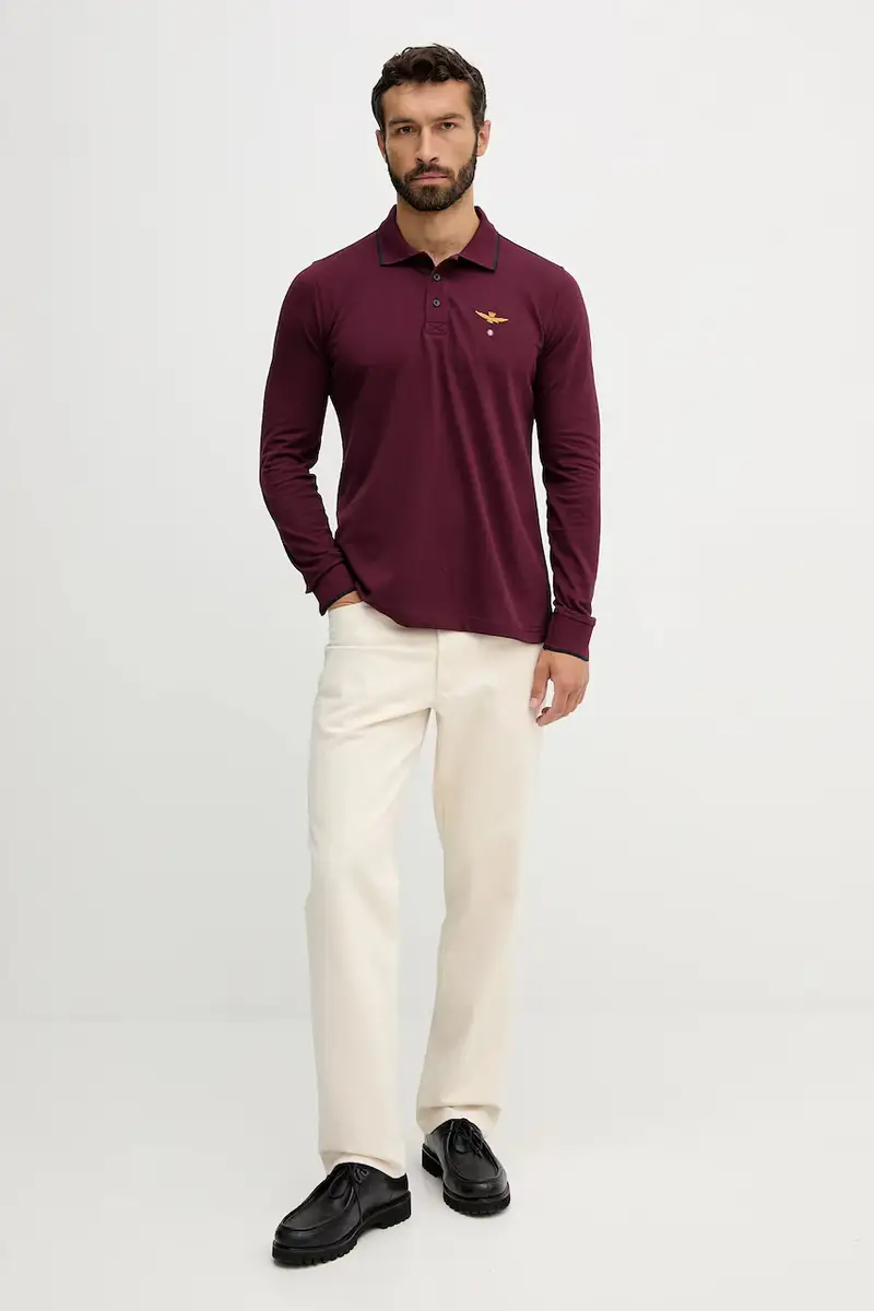 top a maniche lunghe in cotone colore granata con applicazione PO1653UP00082 miniatura 2