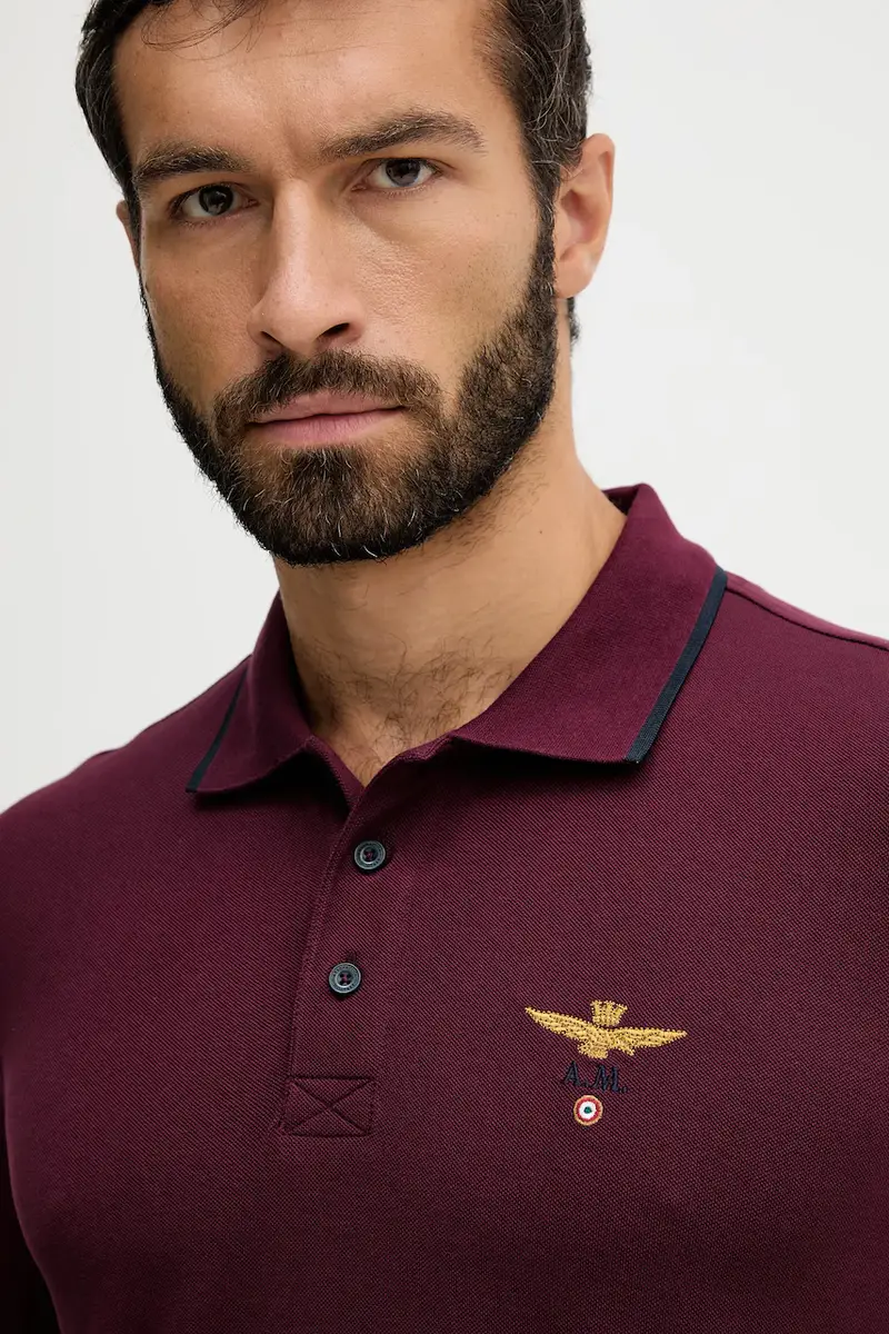 top a maniche lunghe in cotone colore granata con applicazione PO1653UP00082 miniatura 4