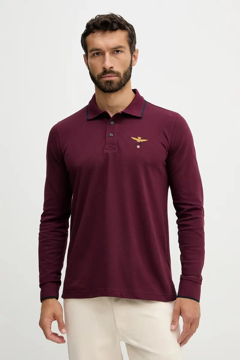 top a maniche lunghe in cotone colore granata con applicazione PO1653UP00082