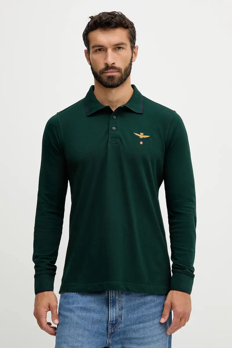 top a maniche lunghe in cotone colore verde con applicazione PO1653UP00082