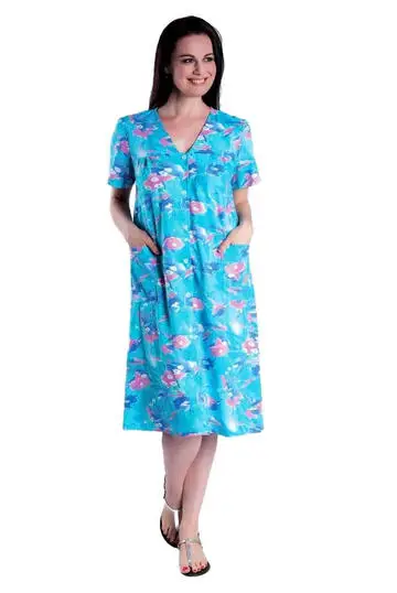 ABITO DONNA A MANICHE CORTE IN JERSEY DI COTONE FLORA V138