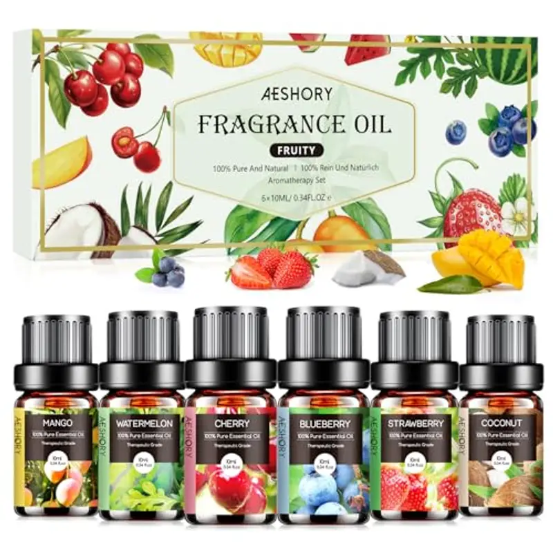 AESHORY Fruttato Oli Essenziali per Diffusori 6 x 10ML, Set di Olio Essenziale Naturale Puri al 100% per Aromaterapia,