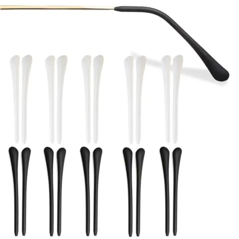 AFCJLTO 10 paia di tappi per occhiali in silicone, antiscivolo per stanghette di occhiali da sole in metallo, Ripara le aste universali per occhiali con stile: disponibili in bianco e nero