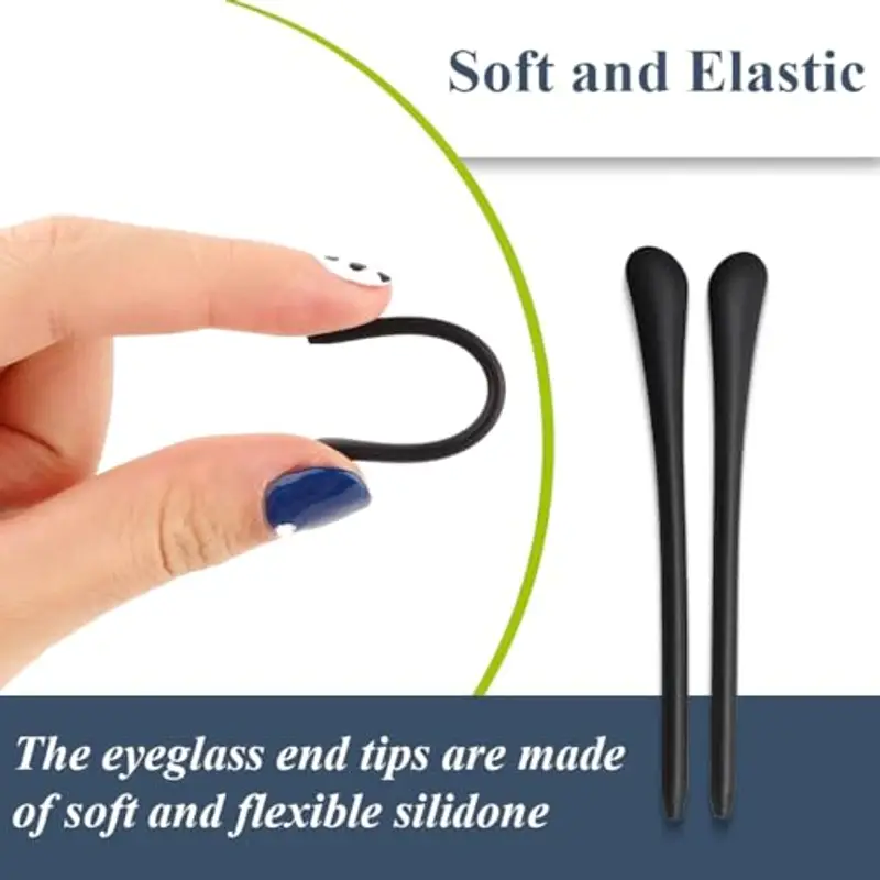 AFCJLTO 10 paia di tappi per occhiali in silicone, antiscivolo per stanghette di occhiali da sole in metallo, Ripara le aste universali per occhiali con stile: disponibili in bianco e nero miniatura 2