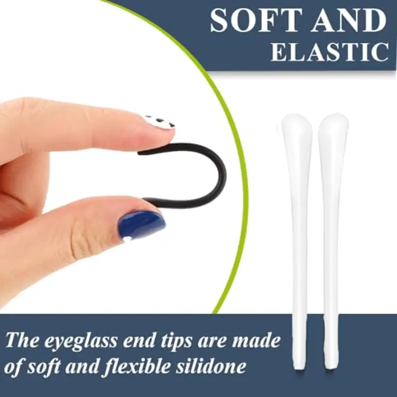 AFCJLTO 10 paia tappi per occhiali in silicone, Cuscinetti Auricolari per Occhiali in Silicone, antiscivolo per stanghette di occhiali da sole in metallo, Ripara le aste universali per occhiali, Bianco miniatura 2