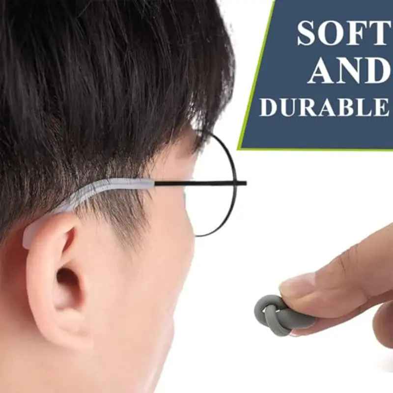 AFCJLTO 10 paia tappi per occhiali in silicone, Cuscinetti Auricolari per Occhiali in Silicone, antiscivolo per stanghette di occhiali da sole in metallo, Ripara le aste universali per occhiali, Bianco miniatura 3