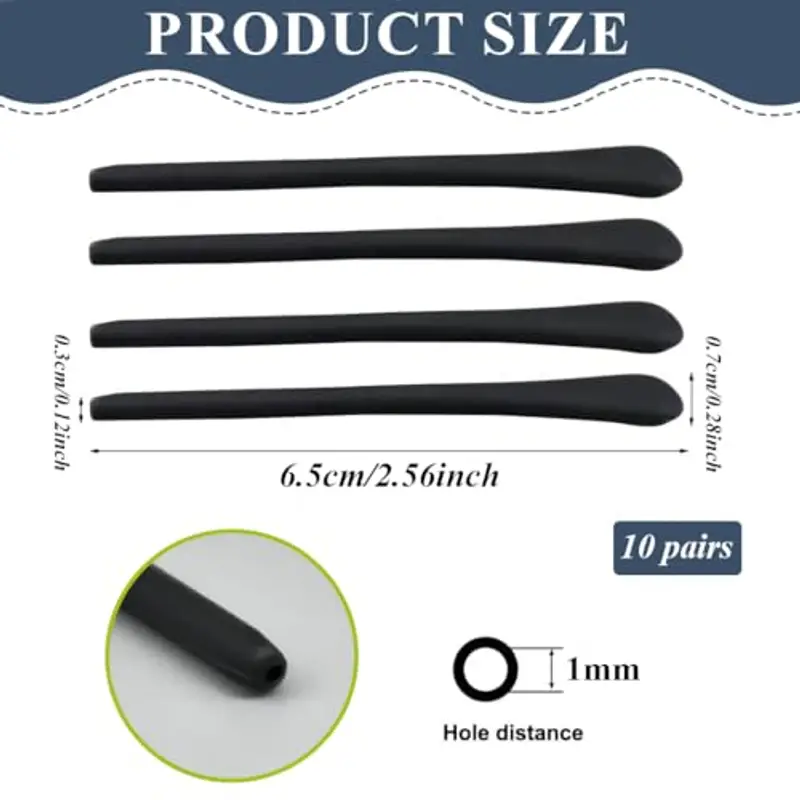 AFCJLTO 10 paia tappi per occhiali in silicone, Cuscinetti Auricolari per Occhiali in Silicone, antiscivolo per stanghette di occhiali da sole in metallo, Ripara le aste universali per occhiali, nero miniatura 3