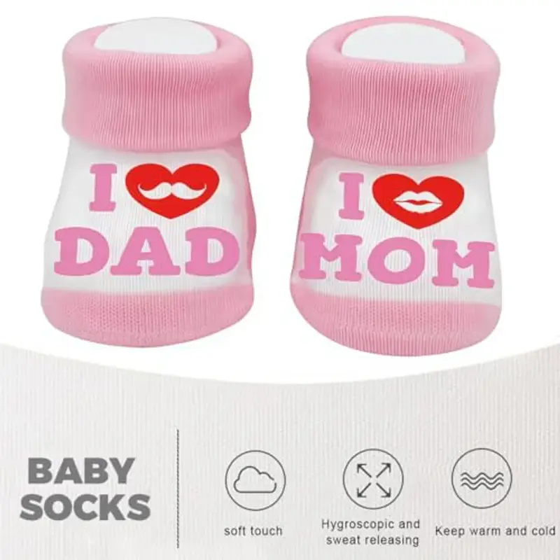 AFCJLTO Calzini Neonato 0-3 Mesi, Calzini Neonata 0-3 Mesi Caldo Cotone con Scritte Divertenti Ti amo papà e mamma miniatura 2