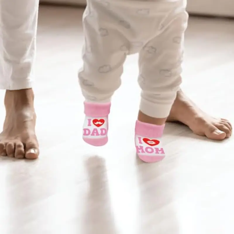 AFCJLTO Calzini Neonato 0-3 Mesi, Calzini Neonata 0-3 Mesi Caldo Cotone con Scritte Divertenti Ti amo papà e mamma miniatura 3