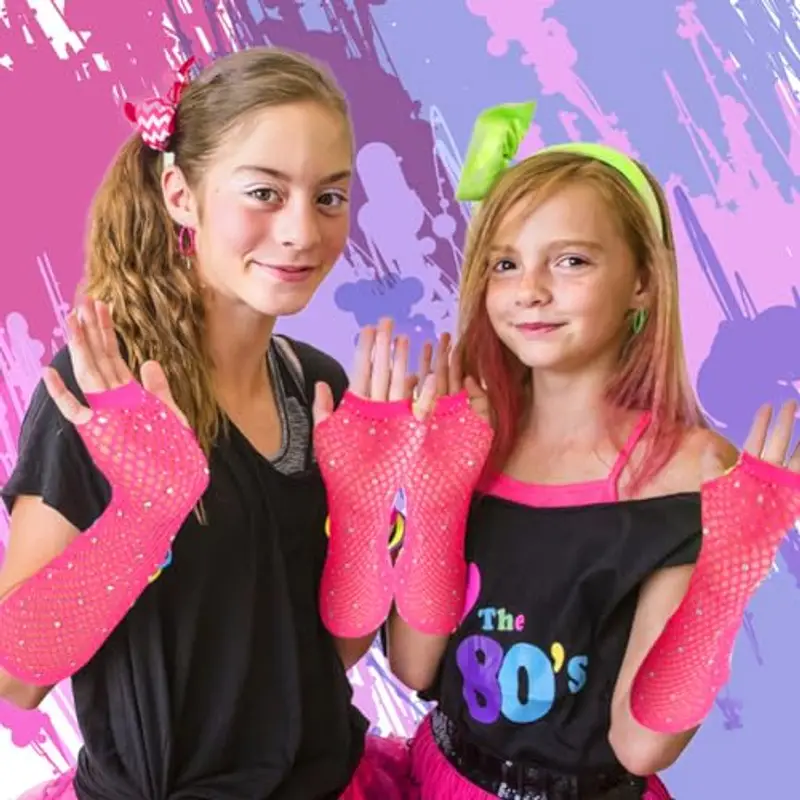 AffeGifts Scaldamuscoli Bambina Neon Rosa, Guanti Rete Senza Dita Bambina Scaldamuscoli Anni 80 con Neon per Ragazze miniatura 2