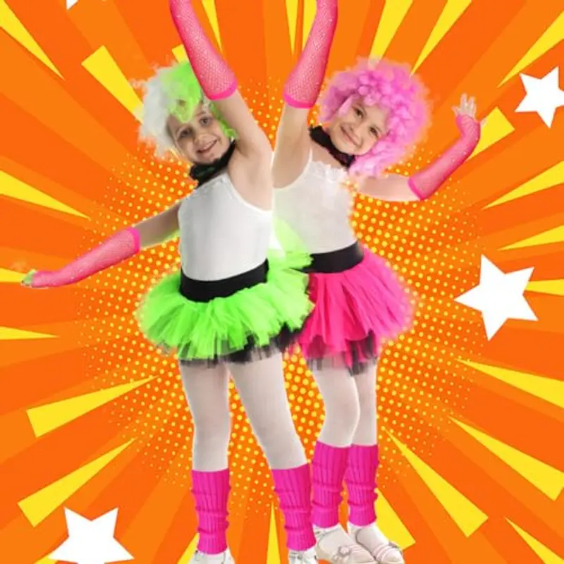 AffeGifts Scaldamuscoli Bambina Neon Rosa, Guanti Rete Senza Dita Bambina Scaldamuscoli Anni 80 con Neon per Ragazze miniatura 3